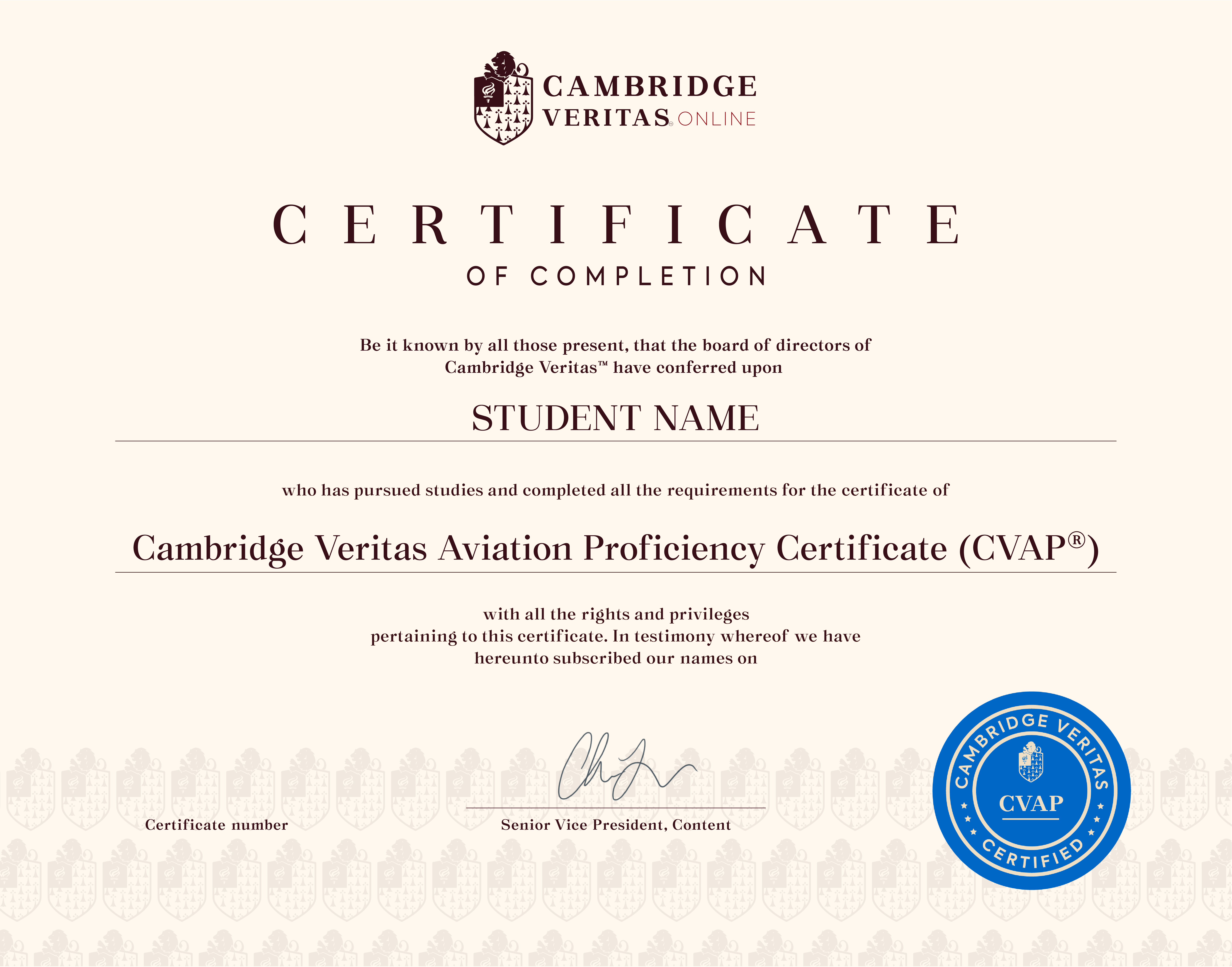 Cambridge Veritas Aviation Proficiency Certificate