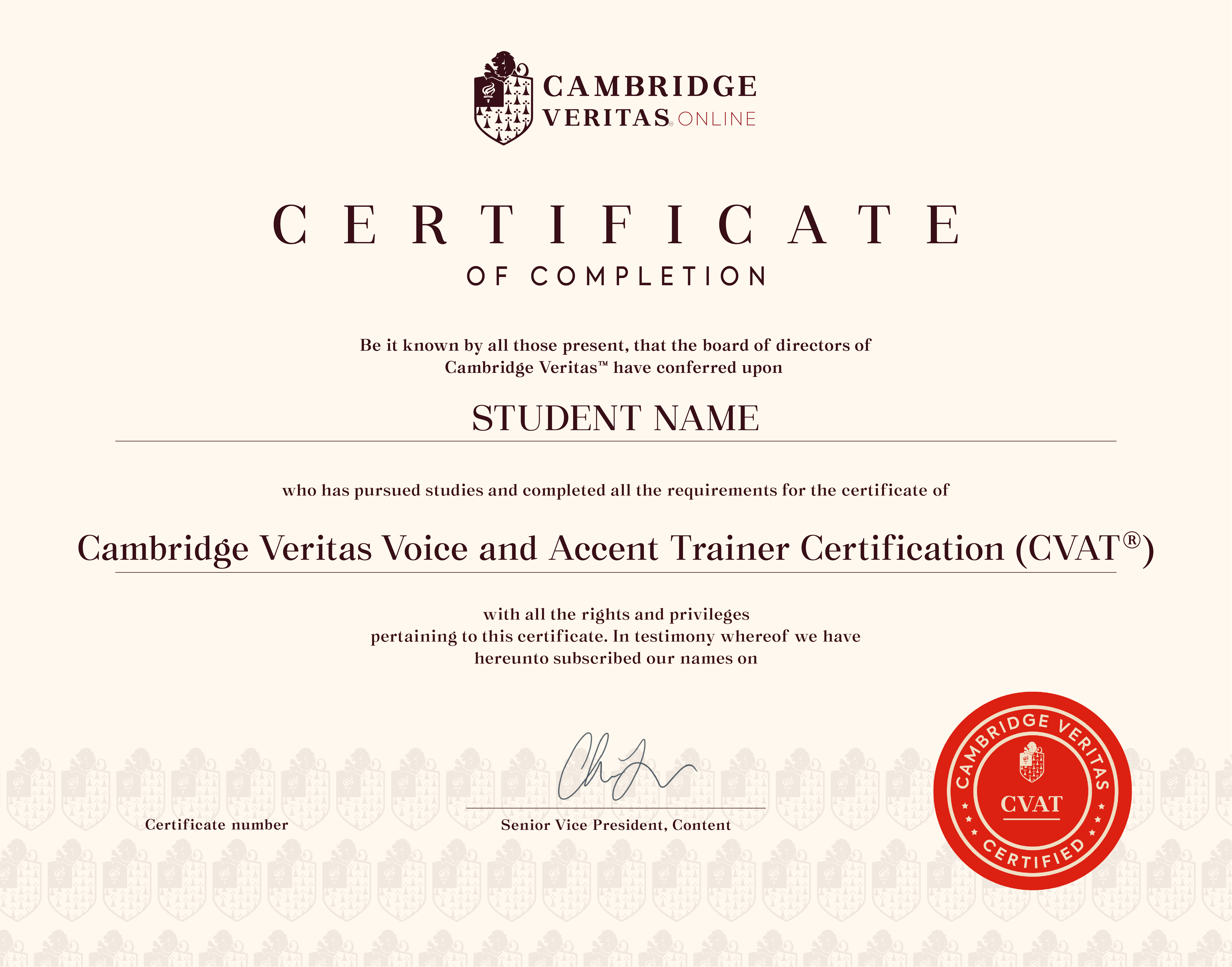 Cambridge Veritas Voice and Accent Trainer Certification