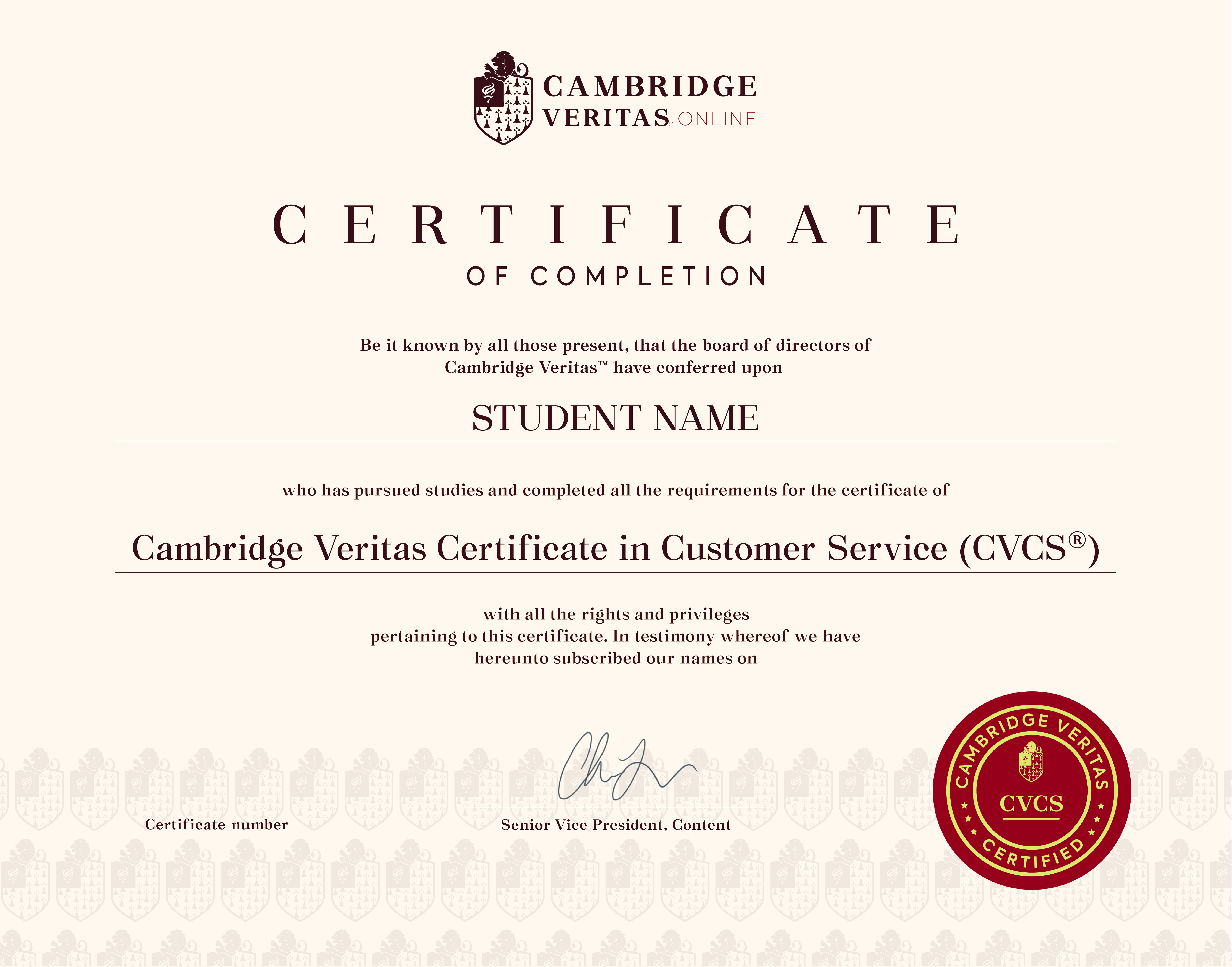 Cambridge Veritas Certificate in Customer Service