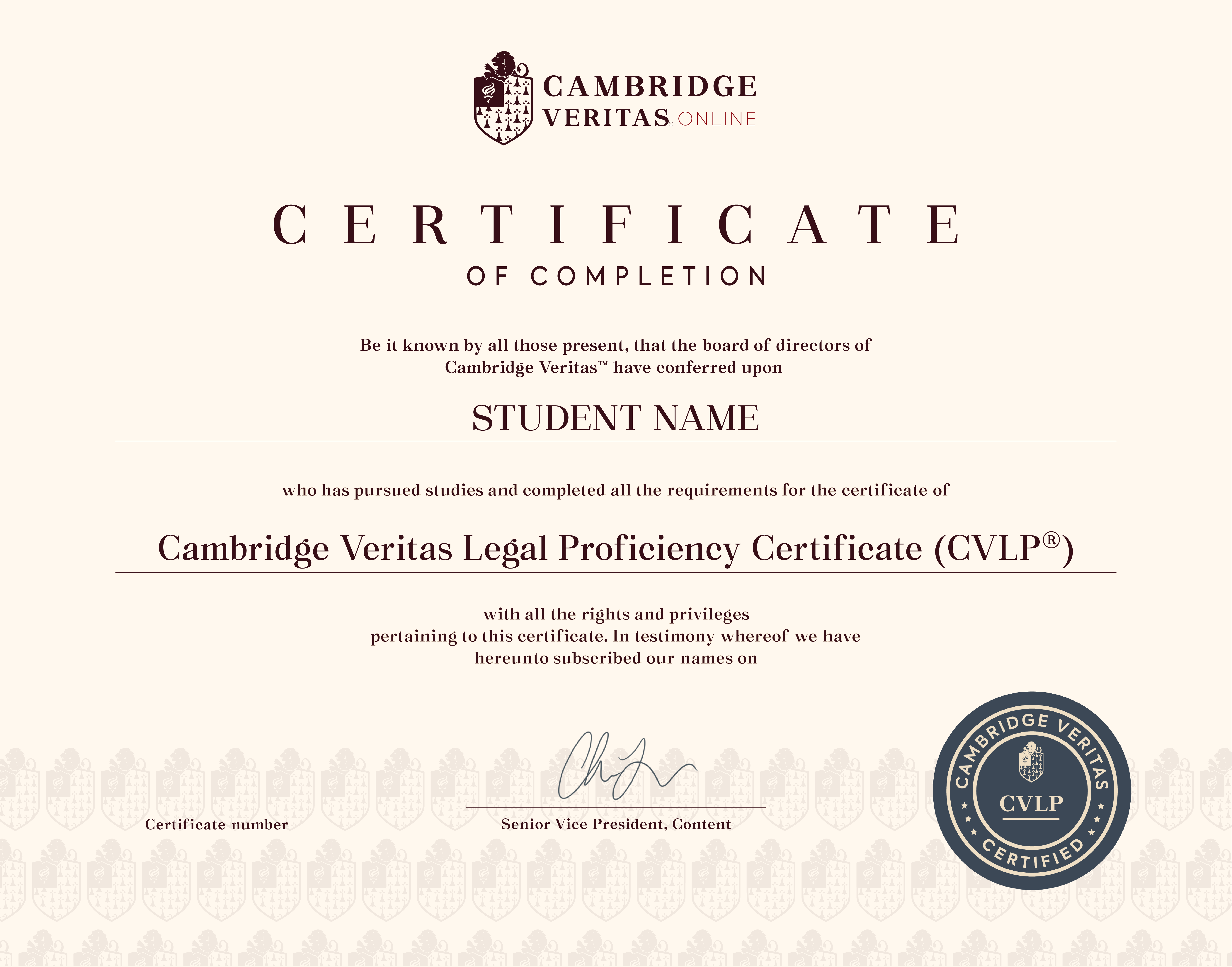 Cambridge Veritas Legal Proficiency Certificate