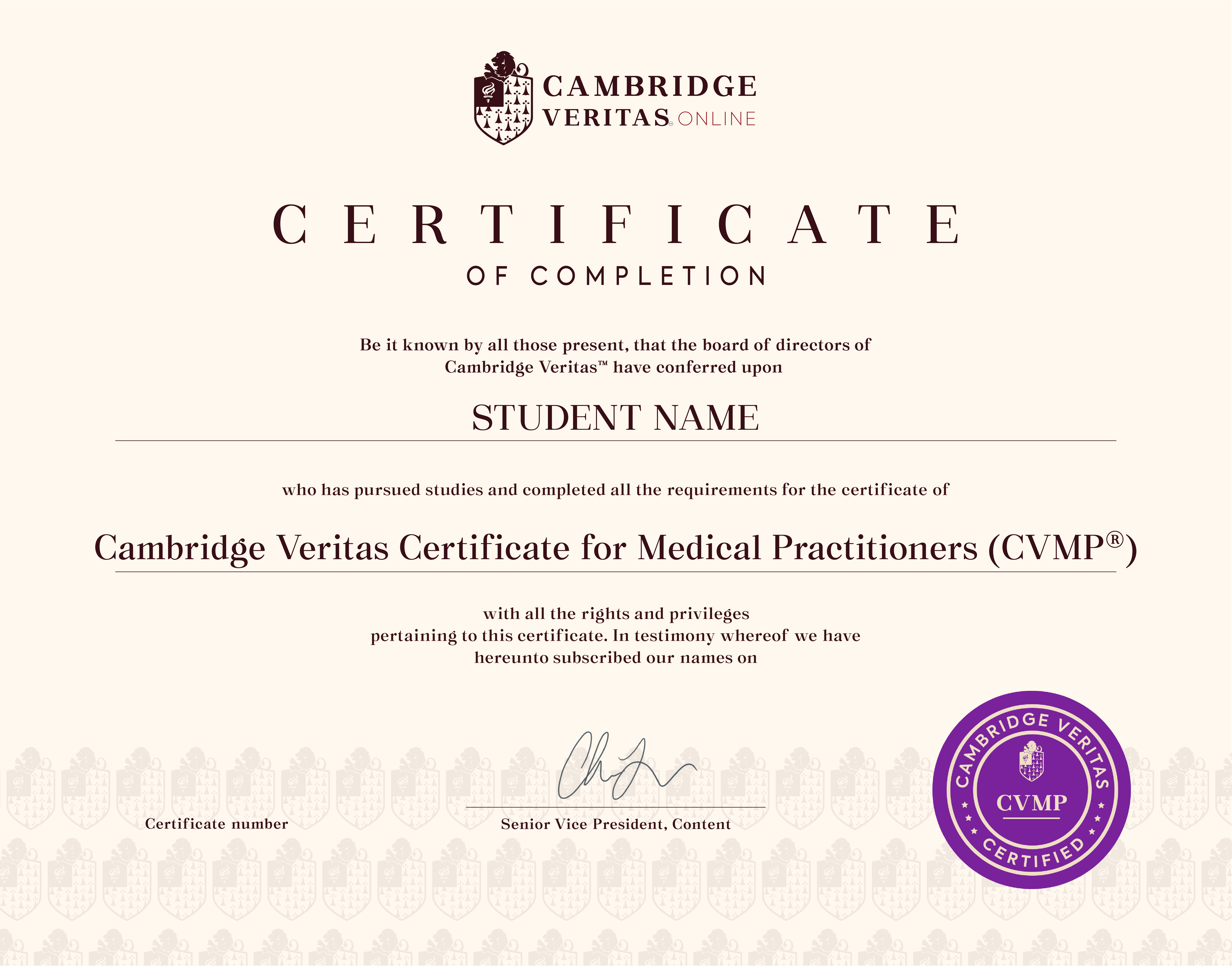 Cambridge Veritas Certificate for Medical Practitioners