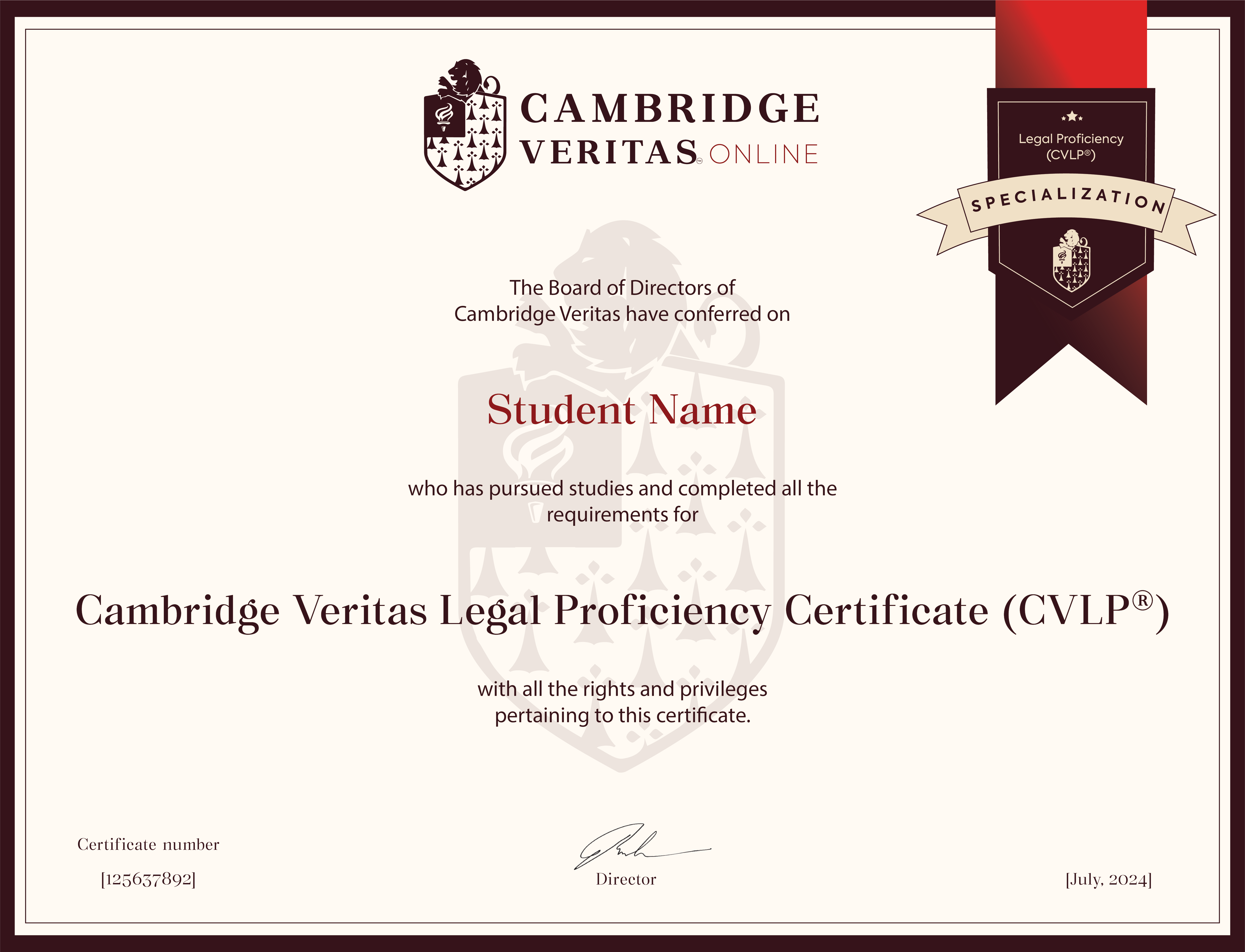 Cambridge Veritas Legal Proficiency Certificate