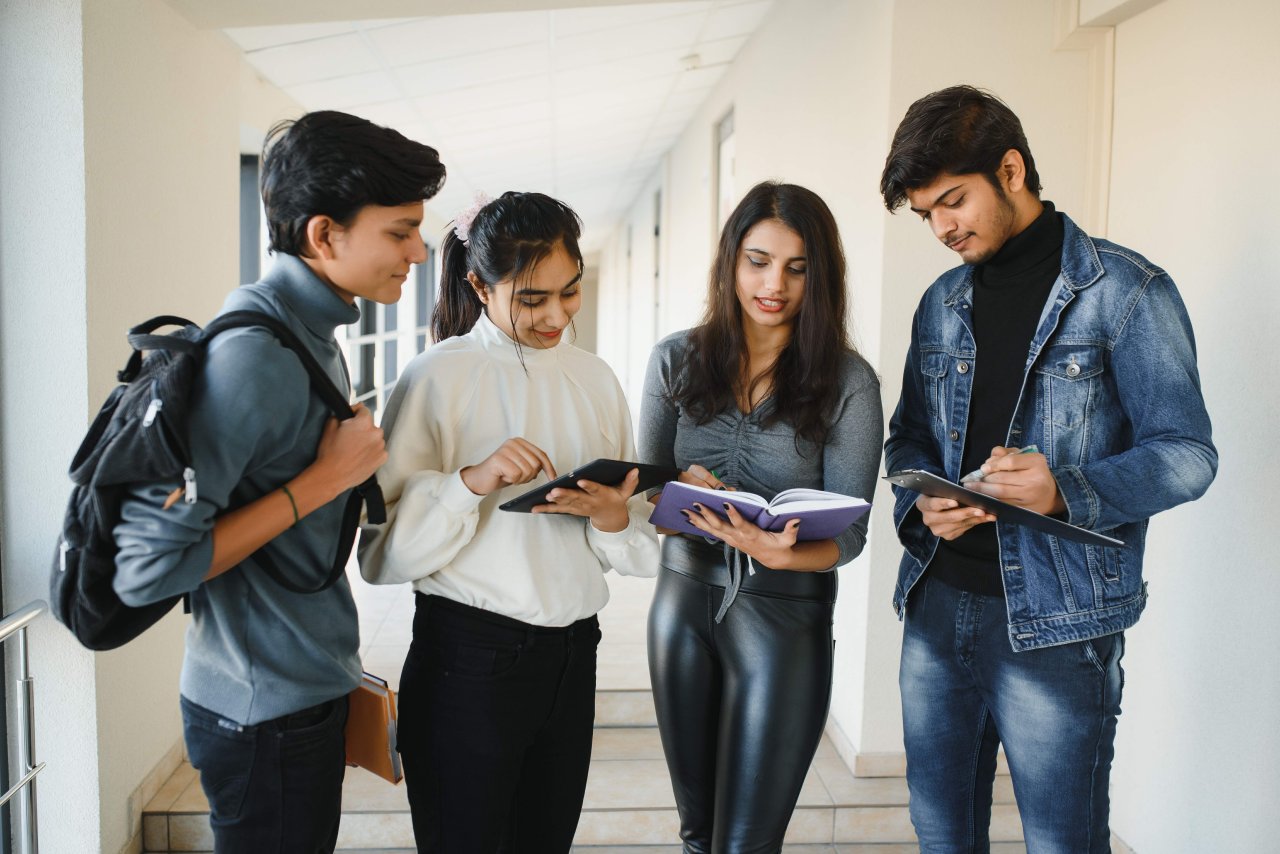 Indian students engaged in an interactive English language activity in a classroom