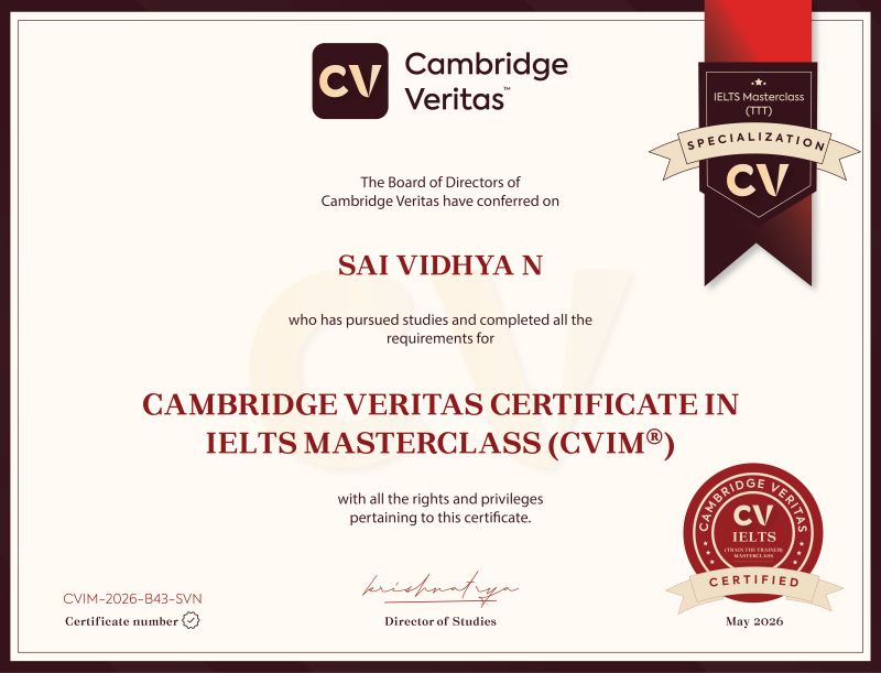 SAI VIDHYA N Cambridge Veritas certificate